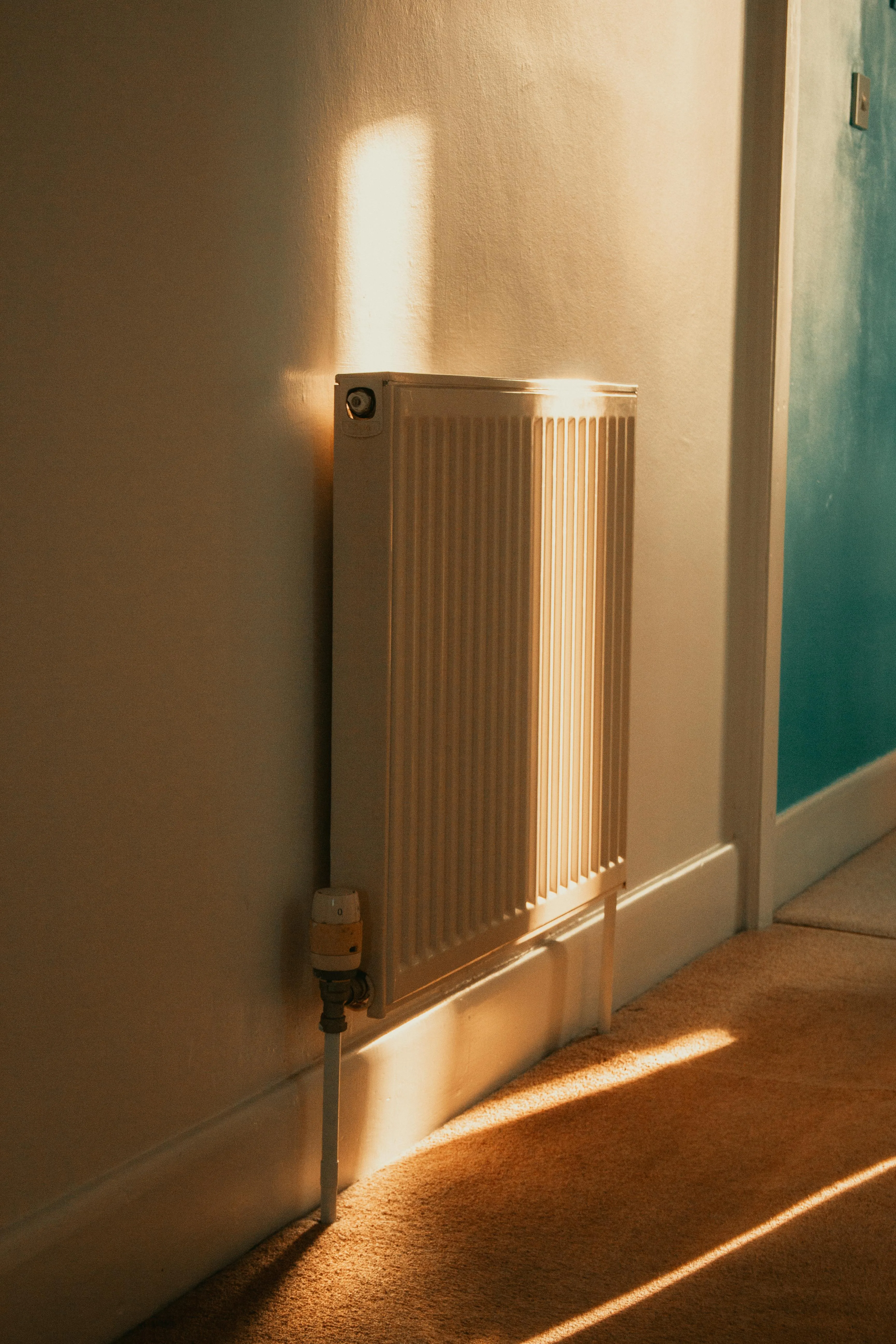 A radiator in a Leicester home — some will need upsizing so rooms stay warm at heat pump water temperatures.